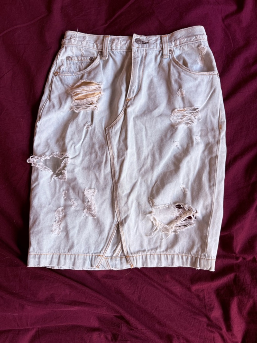 rag & bone Cream Distressed Denim Pencil Skirt - Women
